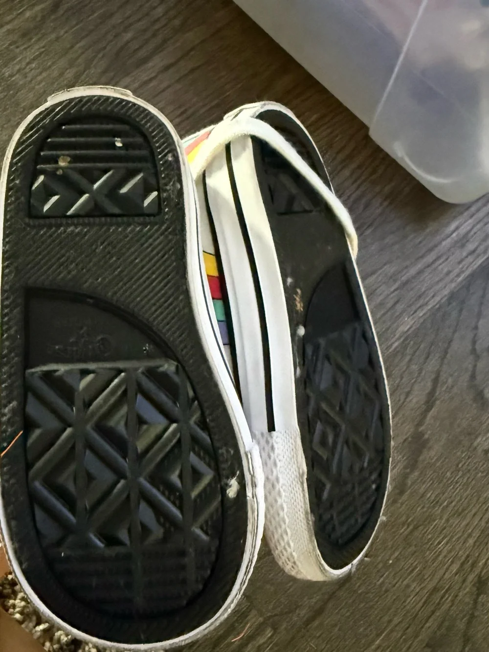 Converse Kids White High-Top Sneakers with Rainbow Graphic